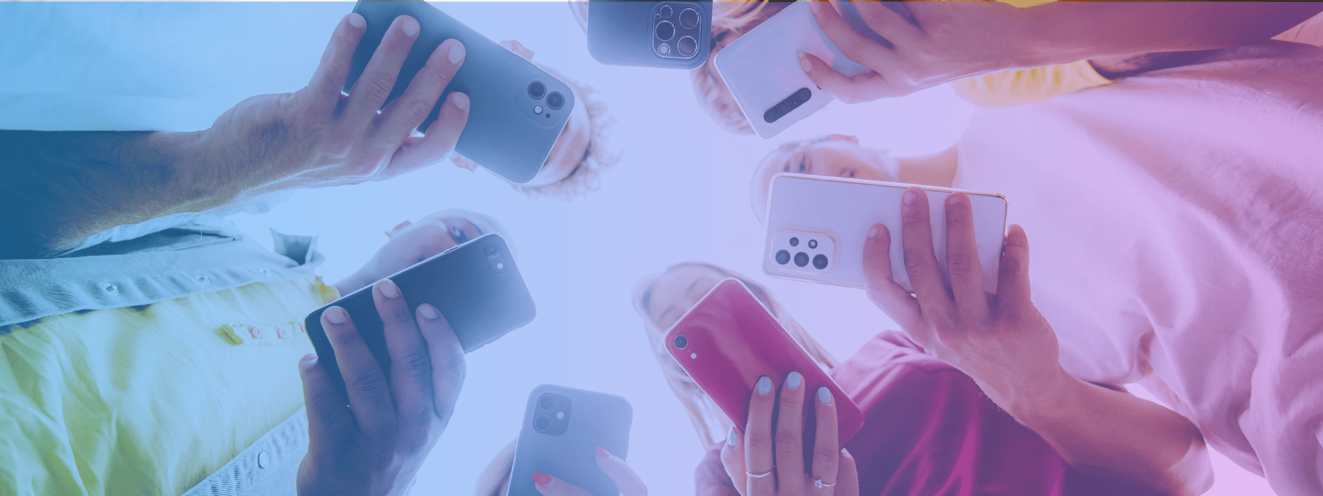Chapter two banner image of people on cell phones standing in circle
